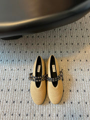 ALAIA MARY JANE SHOES IN BEIGE ZP CUSTOM STRAW AND DENIM