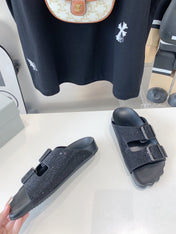 BIRKENSTOCK SLIPPERS ATTACHED RHINESTONES IN BLACK CALFSKIN