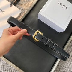 BELT 25MM IN BLACK REVERSIBLE ITALIAN CALFSKIN WITH VINTAGE GOLD BUCKLE WHITE STITCHING