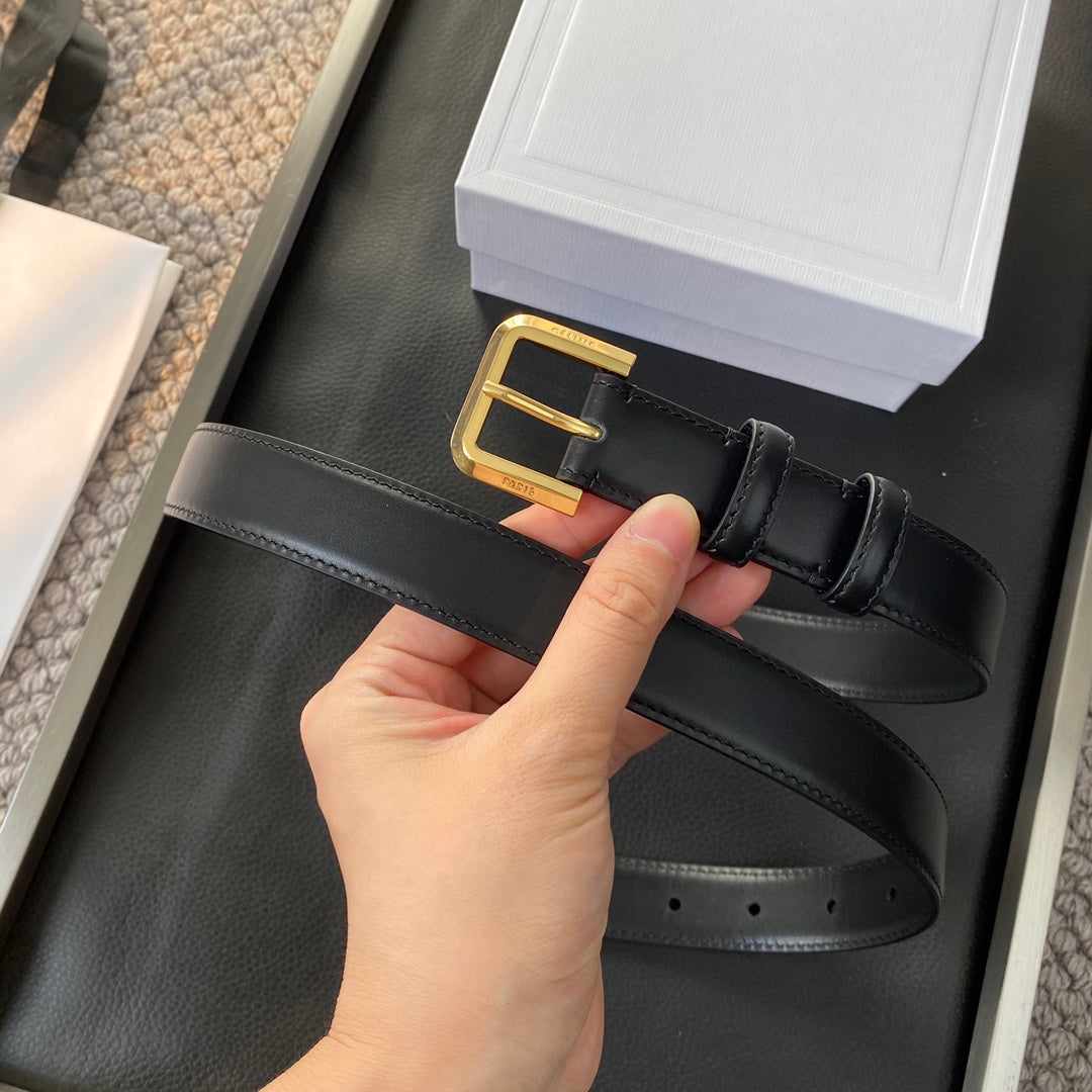 BELT 25MM IN BLACK REVERSIBLE ITALIAN CALFSKIN WITH VINTAGE GOLD BUCKLE