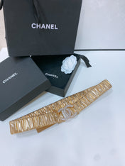 CC ELASTIC BELT 30MM IN GOLD CALFSKIN GOLD HARDWARE WITH RHINSTONES