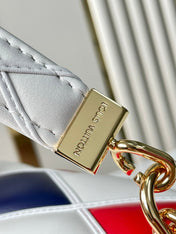 GO-14 MM 23 IN WHITE RED MIX NAVY BLUE QUILTED LAMBSKIN GOLD HARDWARE
