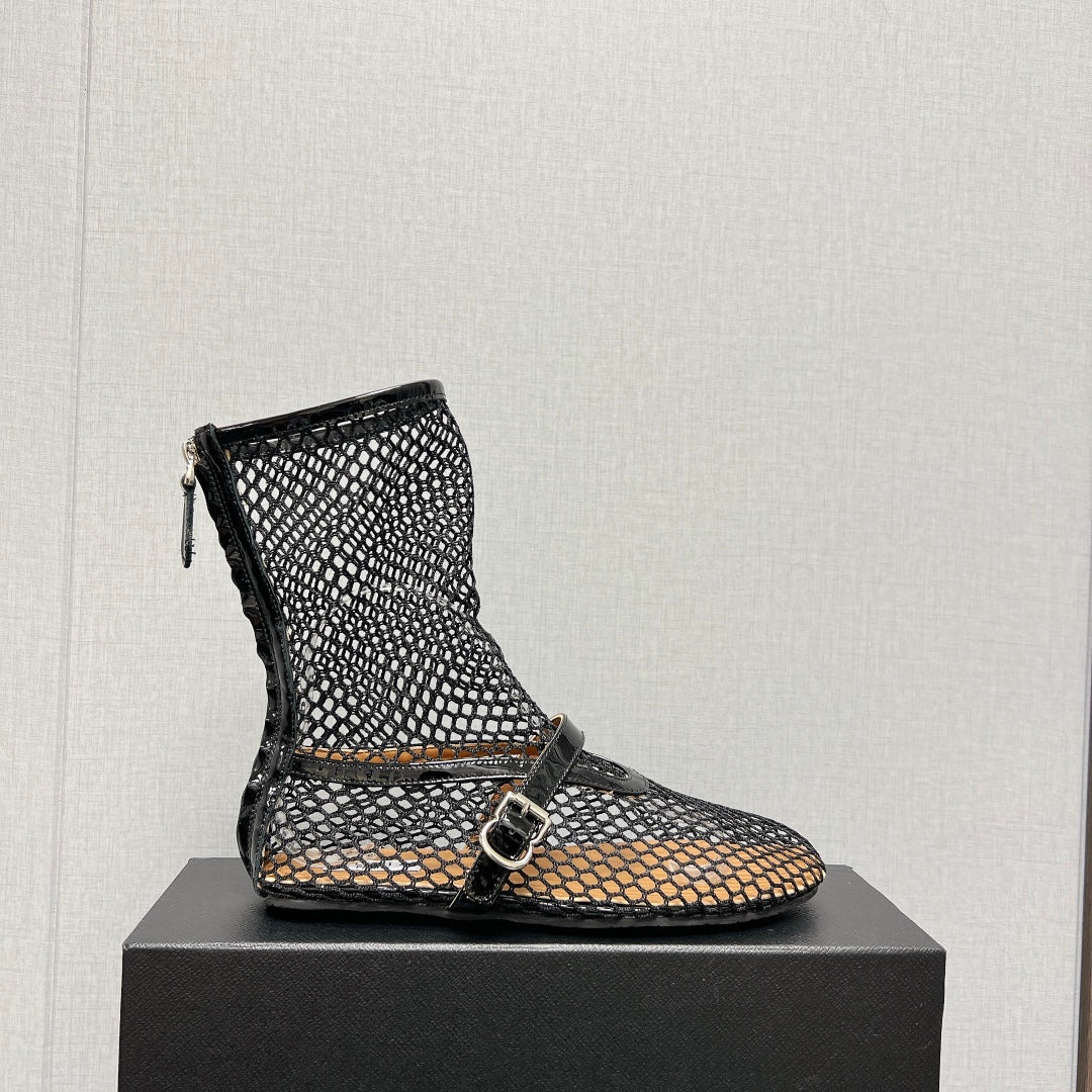 ALAIA SHORT BOOTS IN BLACK MESH FISHNET