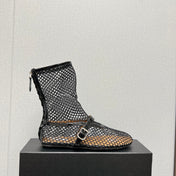 ALAIA SHORT BOOTS IN BLACK MESH FISHNET