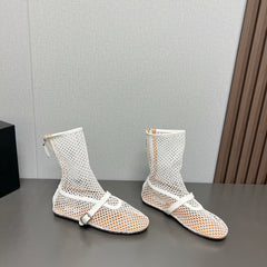 ALAIA SHORT BOOTS IN WHITE MESH FISHNET