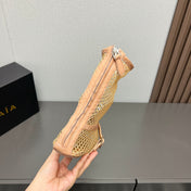 ALAIA SHORT BOOTS IN BEIGE MESH FISHNET