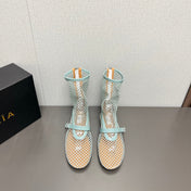 ALAIA SHORT BOOTS IN LIGHT BLUE MESH FISHNET