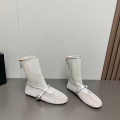 ALAIA SHORT BOOTS IN SILVER MESH FISHNET