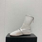 ALAIA SHORT BOOTS IN SILVER MESH FISHNET
