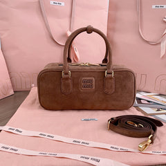 ARCADIE BAG 27 IN PENNY BROWN SUEDE GOLD HARDWARE