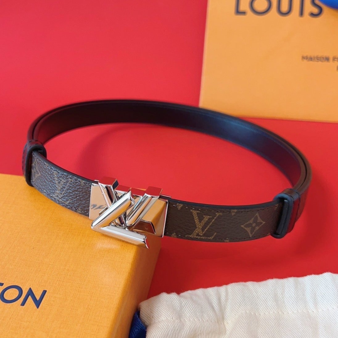 LV GO-14 20MM BELT IN BROWN MONOGRAM CALFSKIN SILVER HARDWARE