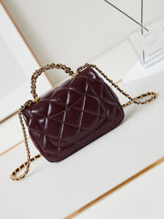 FLAP BAG WITH TOP HANDLE 19 IN WINE RED OIL-WAX LAMBSKIN GOLD HARDWARE
