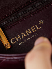 FLAP BAG WITH TOP HANDLE 19 IN WINE RED OIL-WAX LAMBSKIN GOLD HARDWARE