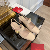MARY-JANE VLOGO LOCKER SLINGBACK PUMPS BEIGE TAN SHEEPSKIN 60 MM