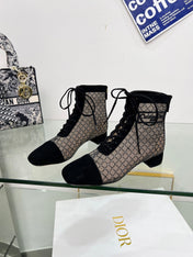 NAUGHTILY-D HEELED ANKLE BOOT IN BLACK EMBROIDERED MESH AND SUEDE 35 MM