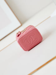 CHANEL 25S MINI VANITY BAG 11 CM IN PEACH PINK LAMBSKIN WITH CRYSTAL-EMBELLISHED CC LOGO