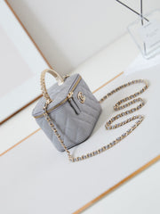CHANEL 25S MINI VANITY BAG 16 CM IN GREY LAMBSKIN WITH CRYSTAL-EMBELLISHED CC LOGO