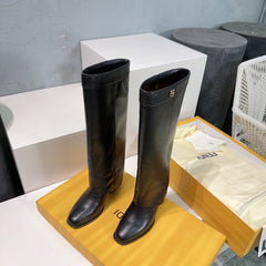FENDI SHOW BLACK LEATHER HIGH-HEELED BOOTS
