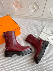 JAIME ANKLE BOOT IN BURGUNDY RED CALFSKIN