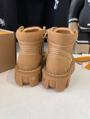 LV CHECKER ANKLE BOOT IN COPPER BROWN SUEDE