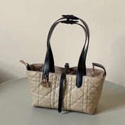 MINI TOUJOURS BAG 23 IN BEIGE CANNAGE CALFSKIN BLACK STRAP