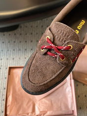 MIUMIU 26S CHUNKY SOLE LOAFERS IN DARK BROWN SUEDE