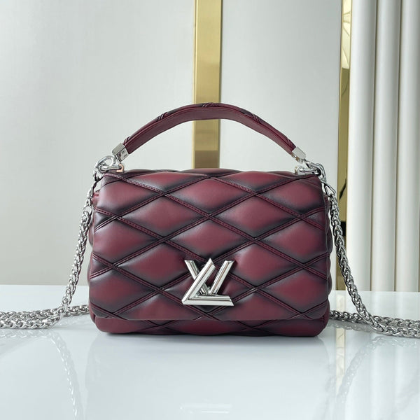 GO-14 PM 20 IN BORDEAUX RED QUILTED LAMBSKIN GOLD HARDWARE