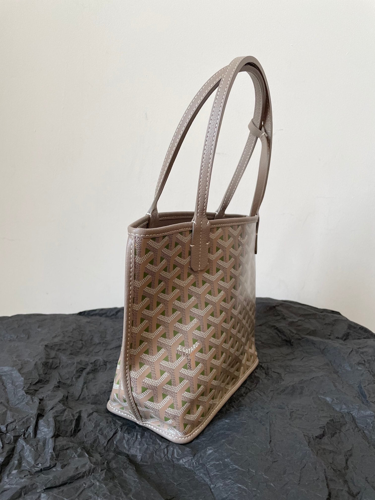 ANJOU MINI BAG 20 IN GREY MIX GREEN GOYARDINE CANVAS AND CALFSKIN