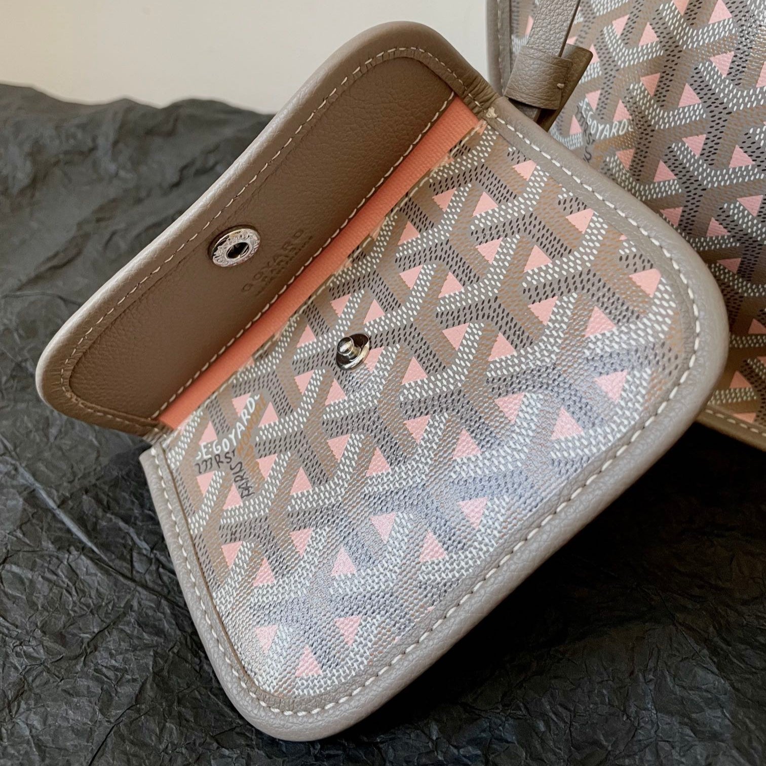 ANJOU MINI BAG 20 IN GREY MIX PINK GOYARDINE CANVAS AND CALFSKIN