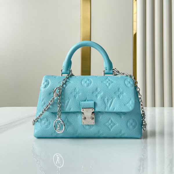 NANO MADELEINE 21 IN SKY BLUE EMBOSSED CALFSKIN SILVER HARDWARE