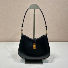 CLEO SHOULDER BAG 22 IN BLACK BRUSHED LAMBSKIN WITH CLASP CLOSURE