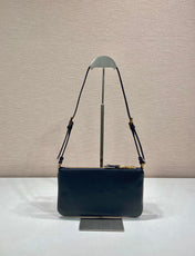 TRIANGLE LOGO SHOULDER BAG 24 IN BLACK SMOOTH CALFSKIN