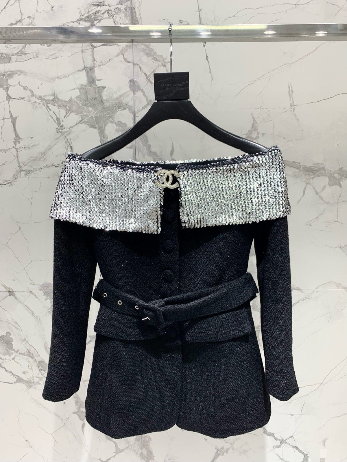 YSL 25S OFF-SHOULDER SEQUIN JACKET STYLE 185