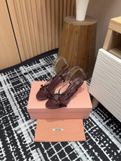 STRAP HIGH HEEL SANDALS IN WINE RED SHINY LAMBSKIN