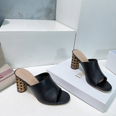 ICON HEELED SLIDE BLACK CALFSKIN 95 MM