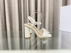 DWAY HIGH HEEL EMBROIDERED SANDAL WHITE CALFSKIN 95 MM