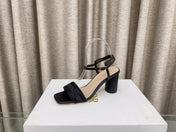 DWAY HIGH HEEL EMBROIDERED SANDAL BLACK CALFSKIN 75 MM