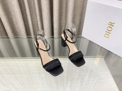 DWAY HIGH HEEL EMBROIDERED SANDAL BLACK CALFSKIN 75 MM