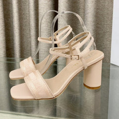 DWAY HIGH HEEL EMBROIDERED SANDAL LIGHT PINK CALFSKIN 75 MM