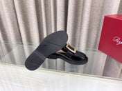 VIV' RANGERS MULES IN BLACK PATENT CALFSKIN GOLD BUCKLE