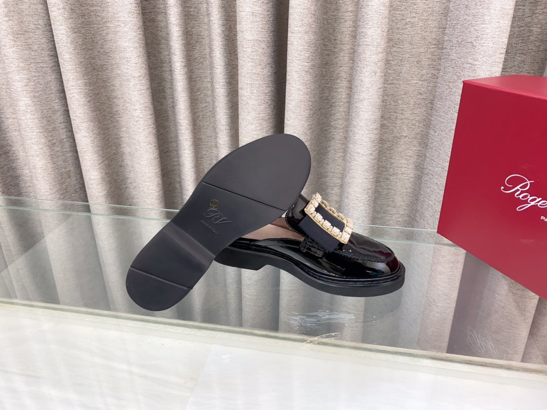 VIV' RANGERS MULES IN BLACK PATENT CALFSKIN CRYSTAL BUCKLE