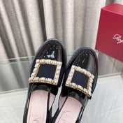 VIV' RANGERS MULES IN BLACK PATENT CALFSKIN CRYSTAL BUCKLE