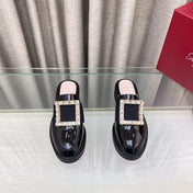 VIV' RANGERS MULES IN BLACK PATENT CALFSKIN CRYSTAL BUCKLE