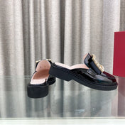 VIV' RANGERS MULES IN BLACK PATENT CALFSKIN CRYSTAL BUCKLE