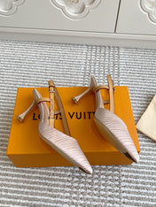 BLOSSOM SLINGBACKS 75 MM IN LIGHT PINK IMPORTED STRIPED SILK SATIN