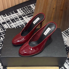 HIGH-HEEL 10 CM MULES IN BERRY RED PATENT CALFSKIN