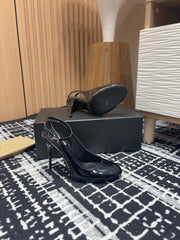 SLINGBACK HEEL 10 CM IN BLACK PATENT CALFSKIN