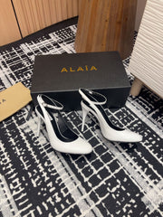 SLINGBACK HEEL 10 CM IN WHITE PATENT CALFSKIN