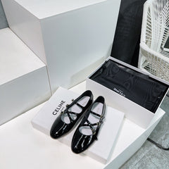 LES BALLERINES CELINE BABIES IN BLACK PATENT CALFSKIN