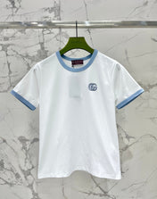 Gucci Embroidered Short Sleeves T-shirt White Blue Cotton